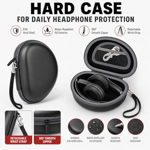 COMECASE Case for Beats Solo 4/Studio Pro Headphones with Mesh Pocket | Water-Resistant Hard Shell, Mesh Pocket for Cables, Travel Storage, Fits Solo 2/3, Solo Pro and Studio3, Black+Grey Zipper - color: Black+Grey Zipper