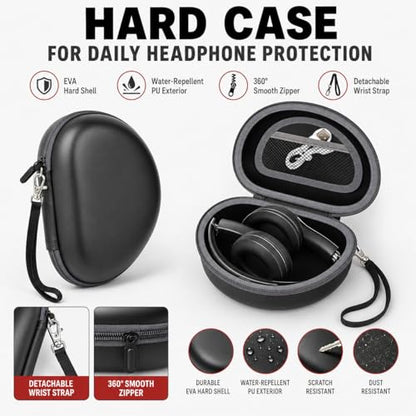 COMECASE Case for Beats Solo 4/Studio Pro Headphones with Mesh Pocket | Water-Resistant Hard Shell, Mesh Pocket for Cables, Travel Storage, Fits Solo 2/3, Solo Pro and Studio3, Black+Grey Zipper - color: Black+Grey Zipper