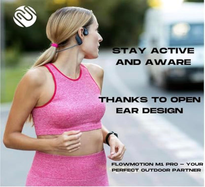 FlowMotion M1 Pro Waterproof Swimming Headphones with Bluetooth for Sports Fitness Running Underwater Bone Conduction Wireless with USB-C Adapter and Adjustable Strap