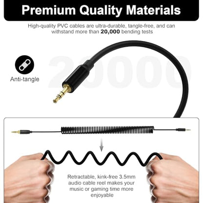 QC45 Coiled Audio Cable Compatible with Bose QuietComfort, QuietComfort Ultra, QC45, QC35, QC35 II, QC25, NC700 Headphones 2.5mm to 3.5mm Aux Cord with 6.35mm Adapter, 4ft-16ft (Black)