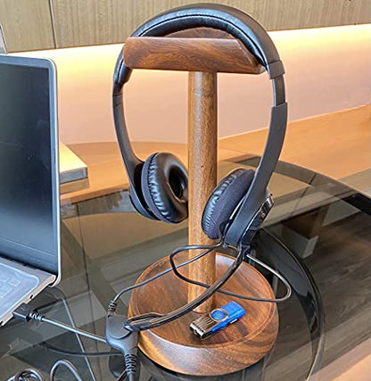 Headphone Stand, Solid Acacia Wood Headset Holder with Tray, Desk Organizer | Solid acacia wood headset stand with tray for gaming, home office, headphones, headsets, accessories & workspace organization - style: Single Headset Holder