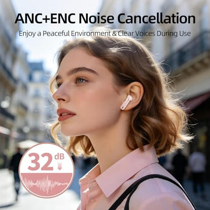 Wireless Earbuds, 100H Bluetooth 5.4 Headphones, ENC+ ANC Noise Cancelling Touch Control True Wireless Bluetooth Ear Buds,Stereo Deep Bass Bluetooth Headset for Sports/Workout/Gym(Pink) - color: Pink
