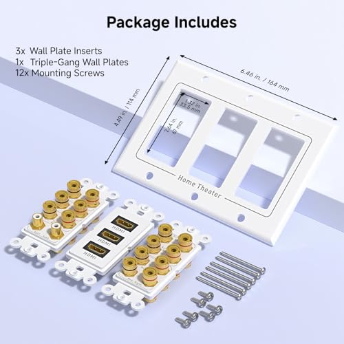 Cable Matters Triple Gang 7.2 Speaker Wall Plate with HDMI, White | HDMI Pass-through, Gold-Plated Binding Posts, Banana Plug Compatible, for Home Theater Wiring - style: 7.2-Speaker w/ HDMI