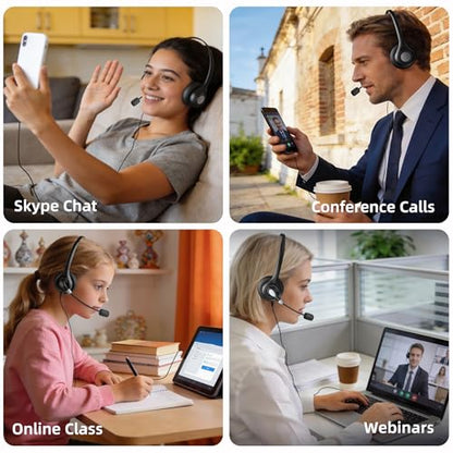 Arama Cell Phone Headset with Mic, 3.5mm Wired, USB-C Adapter | Answer Button, Noise Cancelling Mic, All-Day Comfort, Clear Voice Calls, iPhone, Andriod, Tablet, Zoom, Teams, Skype