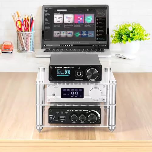 Transparent HiFi Racks Desktop Media Stand, Small Audio Component Rack, Mini AV Media Storage Cabinet, Acrylic Desk Shelf Organizer Stereo Tower(Black) - color: Black