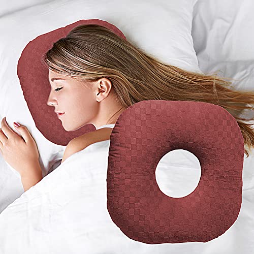 Ear Piercing Pillow with Hole for Cartilage Piercings, CNH Support - color: Dark Red