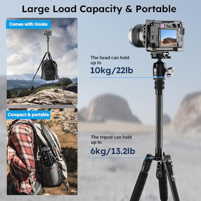 SIRUI AM-025K+KS-5 Carbon Fiber Travel Tripod, Ball Head, 55.1" | 360° Pan, Quick Release Plate, Lightweight, Compact, DSLR, Mirrorless Camera, Travel, Outdoor Photography - style: 55.1" Compact Tripod