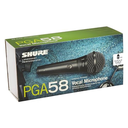 Shure PGA58 Dynamic Microphone - Handheld Mic for Vocals with Cardioid Pick-up Pattern, Discrete On/Off Switch, Stand Adapter and Zipper Pouch (PGA58-XLR) - style: 15' XLR-XLR Cable
