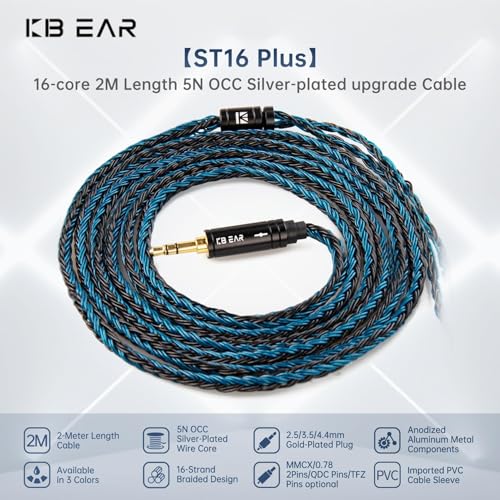 keephifi 6ft IEM Cable 2 Pin 4.4mm, KBEAR ST16-Plus 2m Upgrade 16-Strand Headphone Extension Cable, Silver-Plated Earbuds Wire for Truthear Hexa/Zero, Simgot EW100P, Moondrop blessing2 - color: BlackBlue, style: 4.4 2PIN