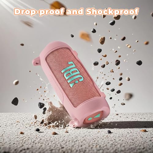 Silicone Cover Compatible with JBL Flip 7 Waterproof Portable Speaker with Shoulder Strap (Pink) - color: Pink