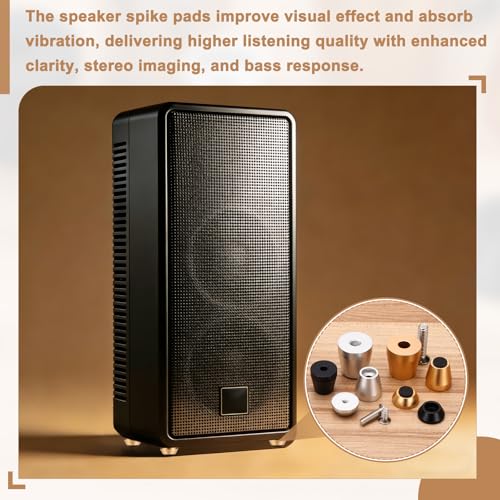 MECCANIXITY 4Pcs Speaker Isolation Pad Feet, 15x15mm Shockproof Aluminum Alloy Vibration Isolation Speaker Shock Base Pad Cone Base with Screws & Rubber Pads for Audio Equipment, Gold - color: Gold, size: 15x15mm