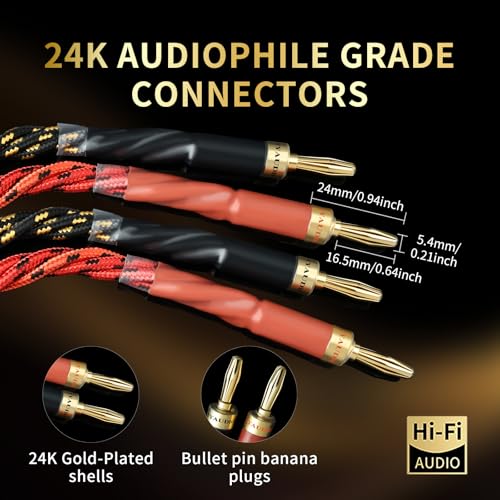 10 AWG 2Pack Audiophile Speaker Cable – Speaker Wire with Banana Plugs,4N OFC Core,Nylon Braid,Audio Wire,Compatible with Amplifier,Speakers,AV Receiver& Home Theater（8.2ft/2.5m） - size: 8.20ft/2.5m, style: 4N 10AWG