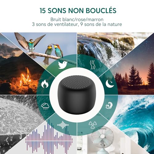 Babelio White Noise Sound Machine for Adults Kids Baby, Mini, 15 Non-looping Sounds, Timer, Memory Function, Easy to Pocket and Travel Black | USB-C Rechargeable, Auto-Off Timer, Lightweight Design, Last-Setting Memory, Easy To Pack And Carry, Black - col
