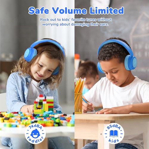 iClever BTH22 Kids Bluetooth Headphones for Toddler Travel, 60H Play Time | SafeSound Tech3.0, Stereo Sound, USB C Fast Charging, AUX Cable, Kids Wireless Headphones for Girls/Boys/Tablet/PC/School - color: A-Blue