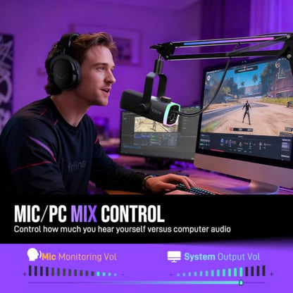 FIFINE AmpliGame AM8PROT Gaming Microphone Kit, XLR/USB Dynamic PC Mic - color: Black