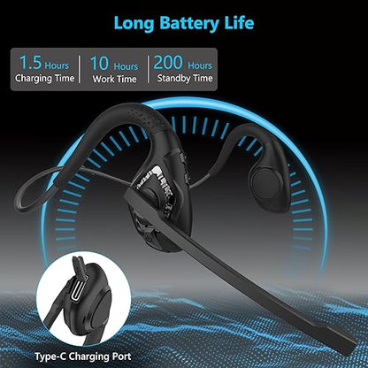 iDIGMALL Trucker Bluetooth 5.0 Headset for Cell Phones, Wireless Headphones w/Mic, Noise Cancelling Office Headset w/Charging Base for PC Laptop Call Center Skype (Black)…