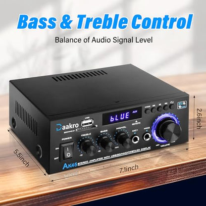 Daakro AK45 Stereo Audio Amplifier,300W Home 2 Channel Wireless Bluetooth 5.0 Power Amplifier System, Home Amplifiers FM Radio, USB, SD Card, with Remote Control Home Theater Audio Stereo System | 2 Channel Power Amplifier System, Home Amplifiers FM Radio