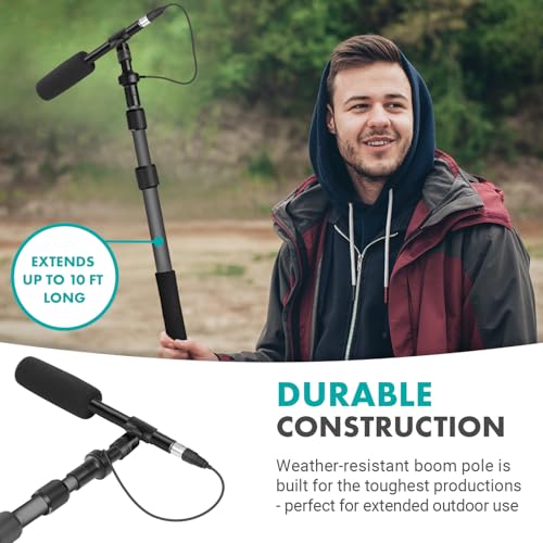 Movo XLR Shotgun Microphone & Boom Pole Kit – Professional Location Sound Recording Bundle with Shotgun Mic and Boompole with Internal XLR Cable for Filmmaking, ENG, and Broadcast Audio