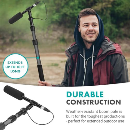 Movo XLR Shotgun Microphone & Boom Pole Kit – Professional Location Sound Recording Bundle with Shotgun Mic and Boompole with Internal XLR Cable for Filmmaking, ENG, and Broadcast Audio