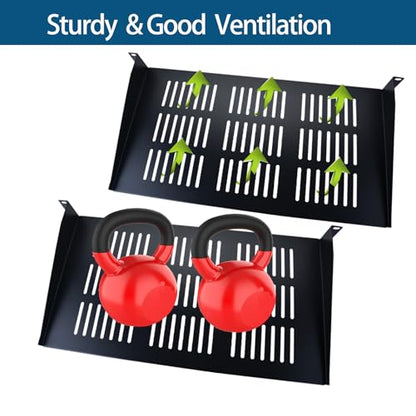 Server Rack Shelf - 2Pcs 1U Rack Shelf for 19 Inch Cases - Ideal for Audio Racks, Network Equipment Shelf Mounting, Cantilever Mount (1U-2pcs)