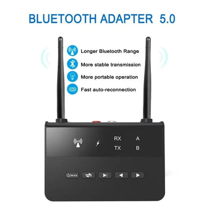 80M Bluetooth Transmitter & Receiver for TV with aptX HD Low Latency – Wireless Audio Adapter with 3.5mm AUX & RCA Jack for PC, LED/LCD, Headphones, and Car Bluetooth Transmitter