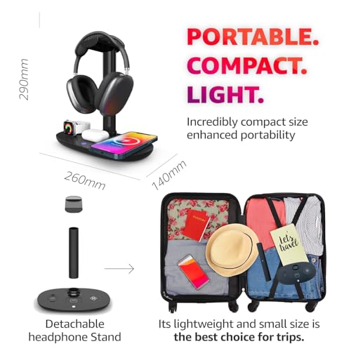 4 in 1 Wireless Charger with Headphone Stand Headset Holder & Station Dock for Apple Watch, AirPods Max/Pro/Pro 2/AirPods 4/ iPhone 16/15/14/13/12 LG, Samsung Galaxy