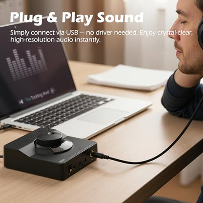 H1 DAC Amp, Digital to Analog Headphone Amp for PC, 3.5MM/6.35MM/Mic/EQ Optical/Coaxial/RCA Outputs with Treble & Bass Switch, Mini USB HiFi Headphone Amplifier for Mac PS5 Home Stereo