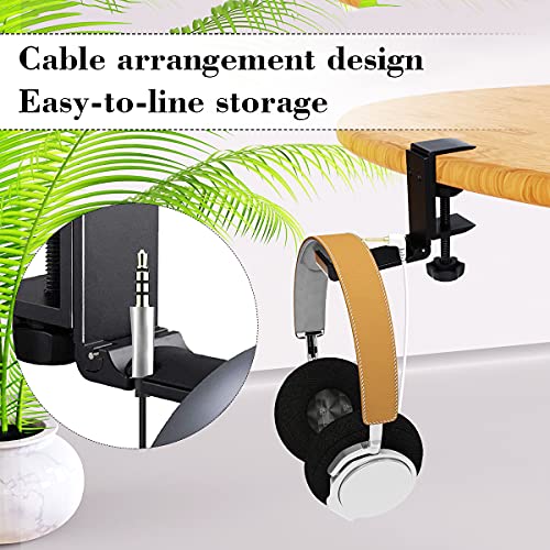 Headphone Holder Under Desk Hook with Cable Organizer, Foldable Aluminum Headset Mount, Space-Saving Hanger for Most Headphones