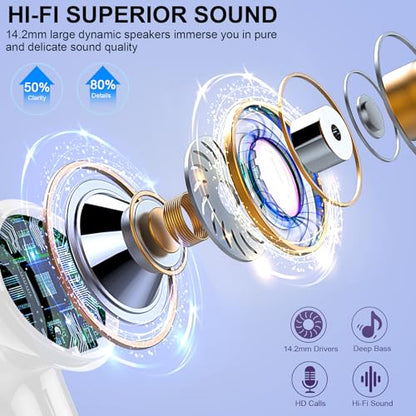 Wireless Earbuds Bluetooth 5.4, 2026 48Hrs Playtime Bluetooth Headphones, ENC Noise Cancelling Mic for Clear Calls, IPX7 Waterproof, Hi-Fi Stereo Deep Bass, USB-C Sport Ear Buds for Phone Laptop Blue - color: dark blue