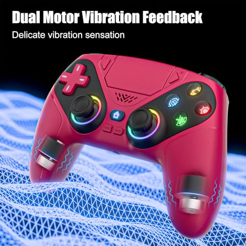 Gamrombo LED Wireless Controller for PS5, Compatible with PS5 Pro/Slim/PC, Dual Vibration, Macro/Turbo Function, 3.5mm Audio Jack, 6-Axis Motion Control Gamepad with Speaker(Maroon) - color: Maroon