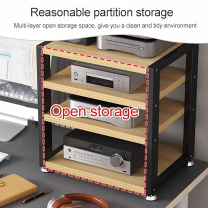 Multi-Functional Stereo Cabinet with Wooden Shelves & Steel Frame - Desktop Amplifier & AV Media Player Stand(Black,45 * 35 * 23cm) - color: Black, size: 17.7"D x 13.8"W x 9.1"H (1 Drawers)