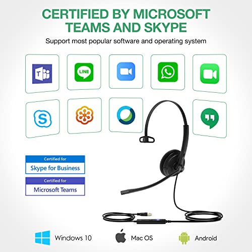 Yealink UH34 Lite Wired Headset,USB-A, Noise Canceling Mic,in-Line Controls | Single-Ear Headphones, Teams/Zoom Certified, Plug & Play for PC/Laptop/Phone, Call Center, Office,Hybrid Work, Ultra Light