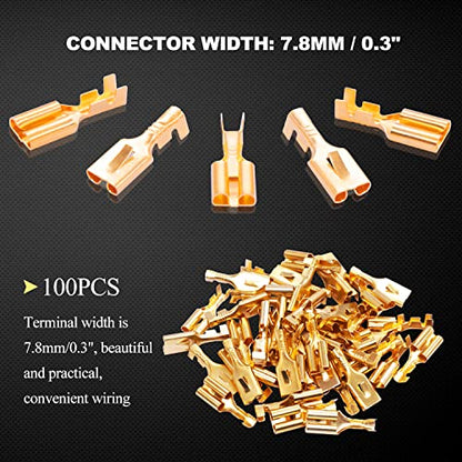 Twidec/100PCS 7.8mm Female Spade Connector Quick Splice Crimp Terminals Non Insulated Wire Connector for Electrical Wiring Relay Car Audio Speaker N-005-7.8-F - size: 7.8mm Female