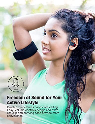 Otium Wireless Bluetooth 5.3 Sport Headphones Built-in Mic in Ear Running Headset with Earhooks 16 Hours Playtime - color: Red