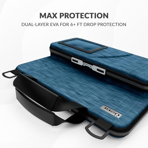 UZBL 13-14 Inch Always-on Chromebook Protective Hard Case with Accessory Pouch and Adjustable Shoulder Strap - color: Deep Blue