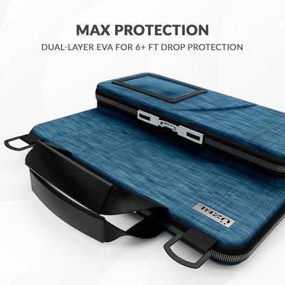 UZBL 13-14 Inch Always-on Chromebook Protective Hard Case with Accessory Pouch and Adjustable Shoulder Strap - color: Deep Blue