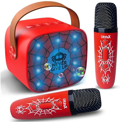 Mini Kids Karaoke Machine with LED and Fun Voice,Girls Boys Birthday Gifts | Portable Bluetooth Speaker with 2 Wireless Microphones for Ages 3,4,5,6,7,8,9,10+ Years Old Girl Boy Party Gift,Singing Toys - color: RED