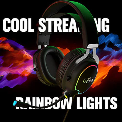 Gaming Headset with Surround Sound Stereo for Xbox One PS4 PC Switch Tablet, Noise Cancelling Over Ear Headphones with Mic, LED Light and Soft Memory Earmuffs for Laptop