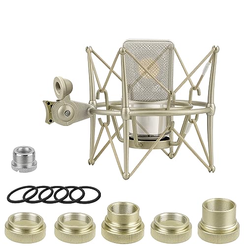 Geekria for Creators Microphone Shock Mount Compatible with Neumann TLM 103, TLM 102, U 87 Ai, TLM 67 Mic Anti-Vibration Suspension Adapter Clamp Mic Holder Clip (Champagne / Metal)