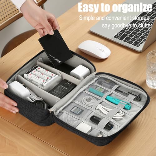 Travel Cable Organizer Pouch Electronic Accessories Carry Case Portable Waterproof Double Layers Storage Bag for Cord, Charger, Phone, Earphone,Black