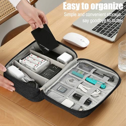 Travel Cable Organizer Pouch Electronic Accessories Carry Case Portable Waterproof Double Layers Storage Bag for Cord, Charger, Phone, Earphone,Black