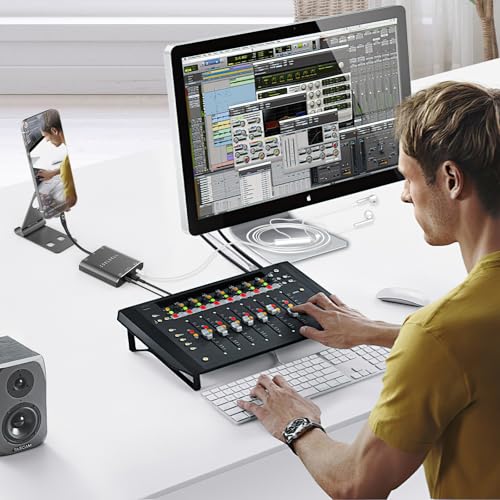 Portable Audio Interface, Stereo 24Bit/192kHz USB C and iPhone Interface | 24bit/192kHz sampling rate, Hi-Fi audio quality, Dual gain dial, Compatible with mixer/sound card for podcaster and creator - color: Space Gray