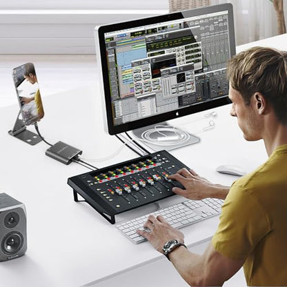 Portable Audio Interface, Stereo 24Bit/192kHz USB C and iPhone Interface | 24bit/192kHz sampling rate, Hi-Fi audio quality, Dual gain dial, Compatible with mixer/sound card for podcaster and creator - color: Space Gray