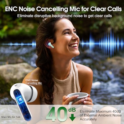 Wireless Earbuds, 2025 Bluetooth Headphones 5.3 HiFi Stereo Earphones, 40H Playtime in-Ear Earbud, Bluetooth Earbud with LED Power Display, IP7 Waterproof Earphones Sport Headset for Android iOS - color: Green
