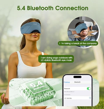 Sleep Mask with Headphones Bluetooth 5.4, LC-dolida Soft Bamboo Cotton Wireless Bluetooth Sleep Mask, Music Sleeping Headphones Cooling & Breathable, Ultra-Thin Stereo Speaker for Side Sleepers - color: Ash Blue