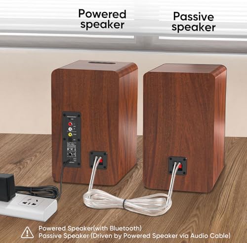 Saiyin Powered Bluetooth Bookshelf Speakers | 40W*2, 4 Inch Woofer, Bluetooth/Optical/Auxiliary/RCAInputs,Sub Out, TV/Turntable/Record Player/PC/Computer - size: 4 Inch Woofer