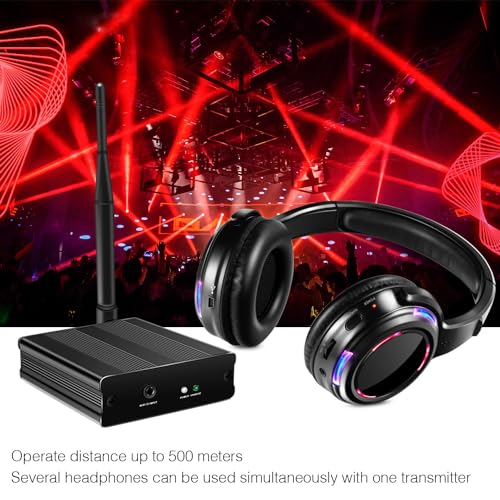 Professional Silent Disco LED Wireless Headphones and RF LED Silent Disco Earphones for iPod MP3 DJ Music Pary Club (2 led Headphone + 1 Transmitter) - color: 2 led headphone + 1 transmitter