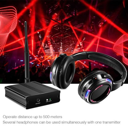 Professional Silent Disco LED Wireless Headphones and RF LED Silent Disco Earphones for iPod MP3 DJ Music Pary Club (2 led Headphone + 1 Transmitter) - color: 2 led headphone + 1 transmitter