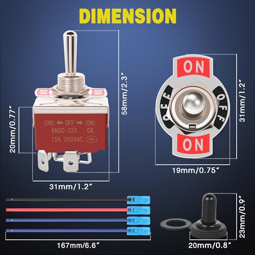 Nilight 2PCS Reverse Polarity Toggle Switch 12V 30A DPDT W/ 14AWG Wire - color: 2PCS Momentary (on)-off-(On)