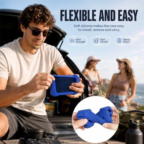 Silicone Case for JBL Go 5 with Metal Carabiner, Dark Blue, Case Only | Thickened Edges, Inner Cushioning Ribs, Easy Button Access, Uncovered Grille and Edge Light, for Travel and Outdoor Use - color: Dark Blue